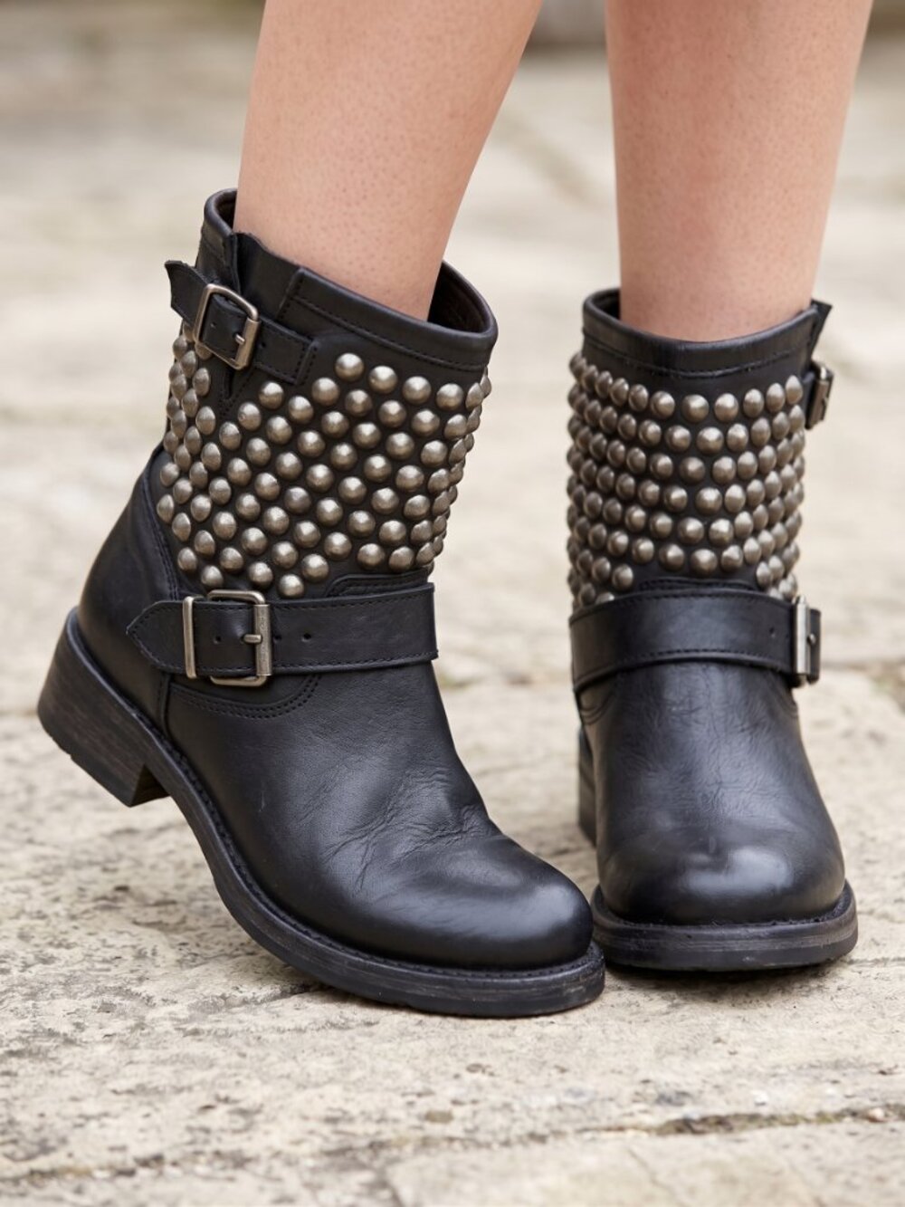 ASH Tamara studded moto black leather boots
